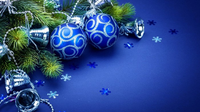 Christmas tree ornaments and pine branches