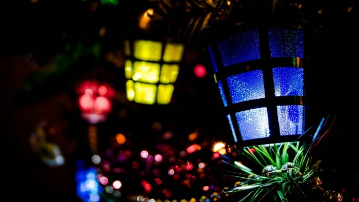 New Year Lanterns on a Christmas Tree