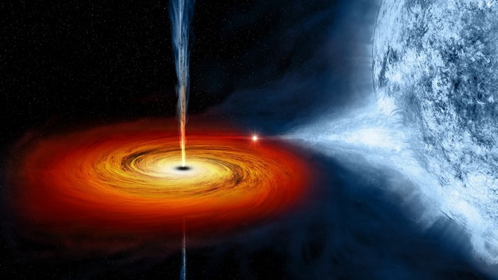 Black hole with accretion disk and blue giant star
