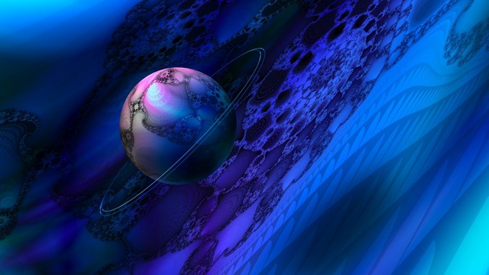 Planet with rings in a fractal nebula