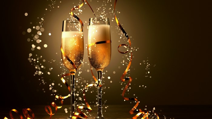 Champagne Glasses with Confetti and Ribbons