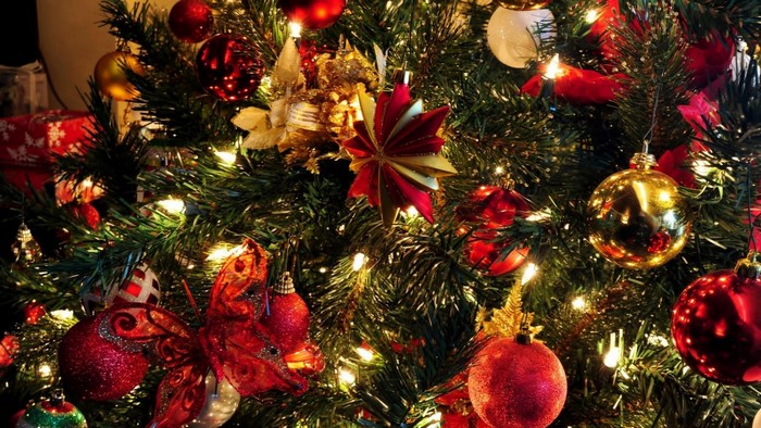 Decorated Christmas Tree with Ornaments and Lights