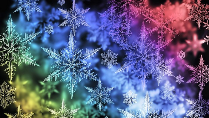 Colorful Snowflakes on a Dark Background