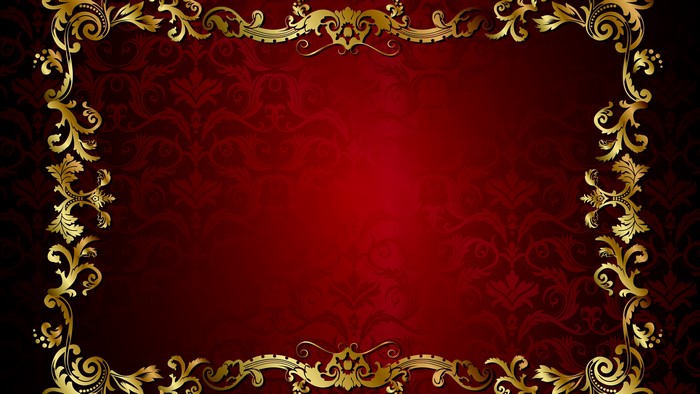 4K Ornate Golden Frame on Red Damask