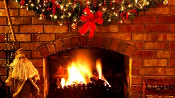 Christmas fireplace with Santa decoration