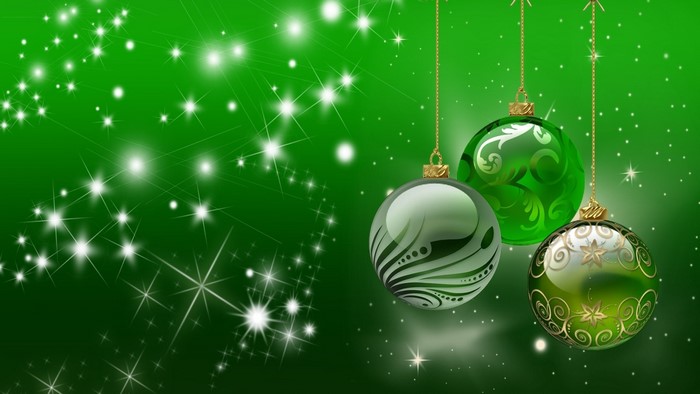 Christmas Ornaments on Green Background