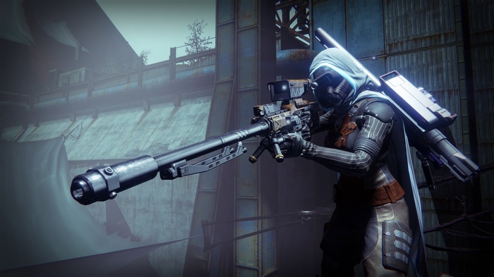 Destiny Sniper aiming with a rifle
