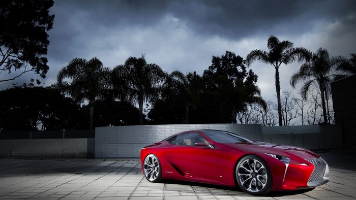 Red Lexus concept car on paved ground