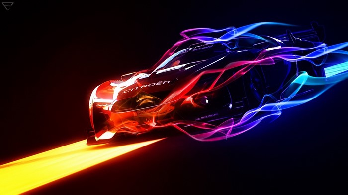 Citroen race car with colorful smoke trails