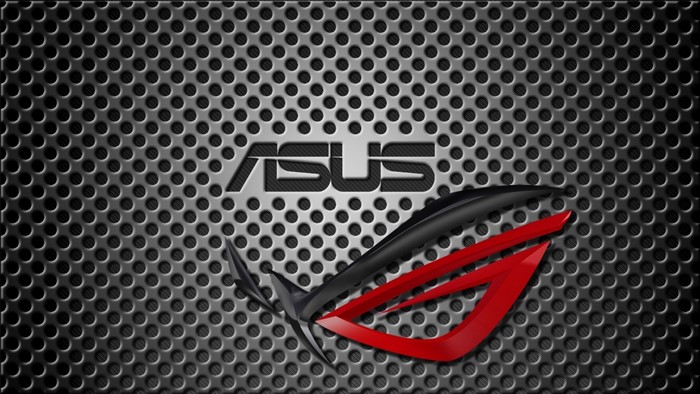 ASUS ROG logo on perforated metal background