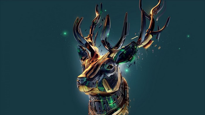 Mechanical Deer Head with Green Accents