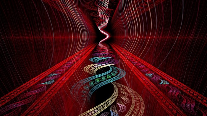 Abstract Red Fractal Tunnel with DNA Helix
