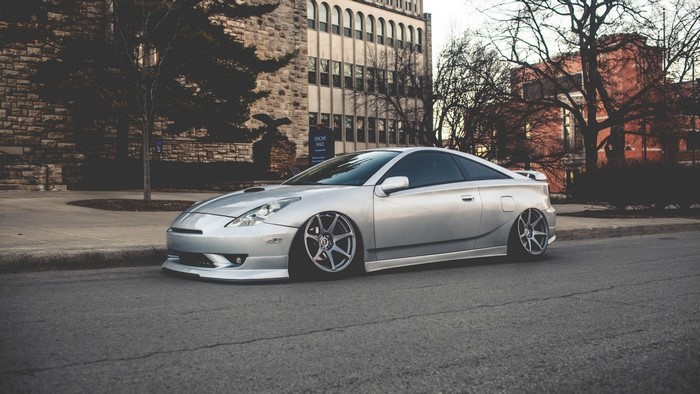 Silver Toyota Celica parked on a street