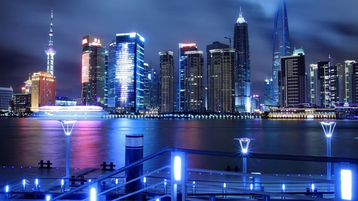 Shanghai skyline at night with Oriental Pearl Tower