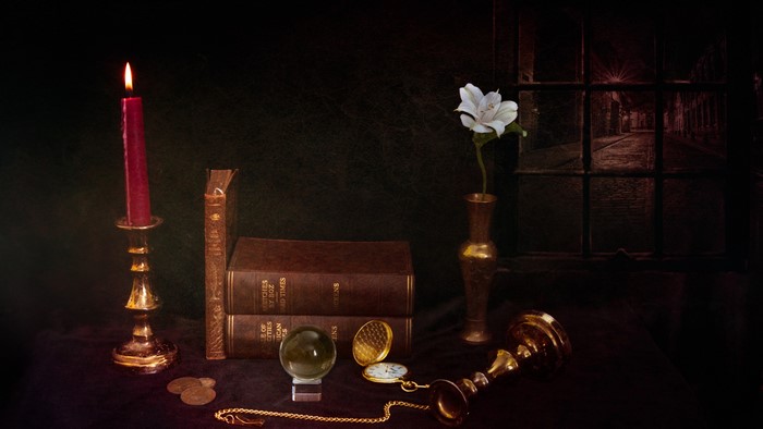 4K Still life with candle and books