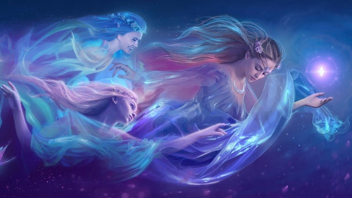 Three ethereal fairies in a mystical realm