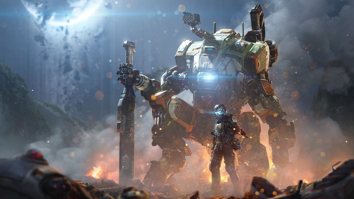 4K Titanfall 2: Pilot and Titan in a War-Torn Landscape