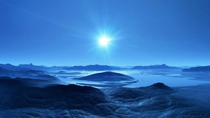 Bright Sun Over Alien Landscape