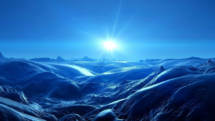 Bright Sun Over Blue Icy Landscape