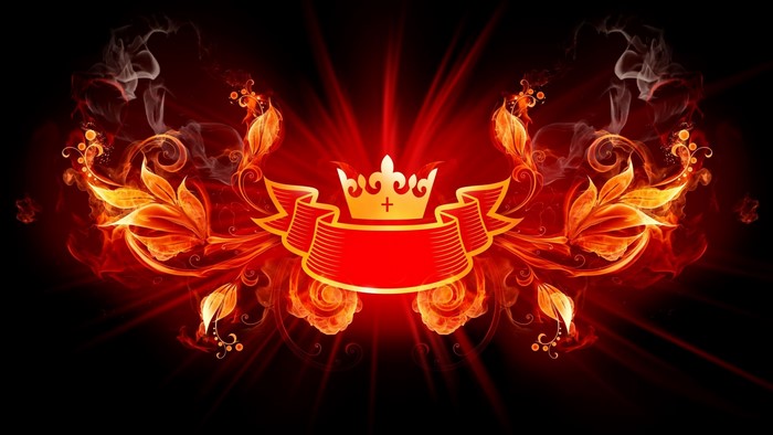Golden Crown and Red Ribbon with Fire and Smoke