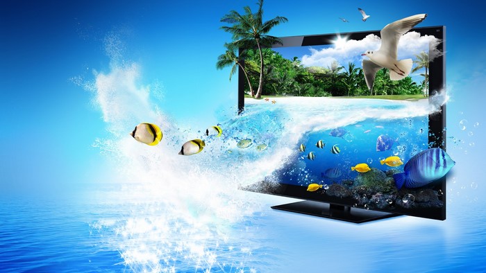 4K Monitor with Tropical Beach and Ocean Scene