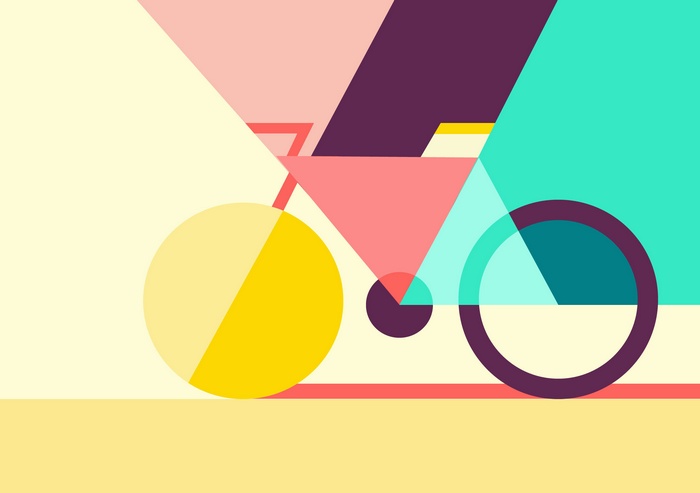 Geometric bicycle illustration with colorful shapes