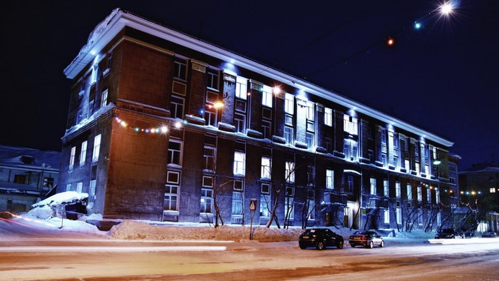 Building in Vorkuta at night