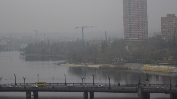 Donetsk cityscape with bridge and river