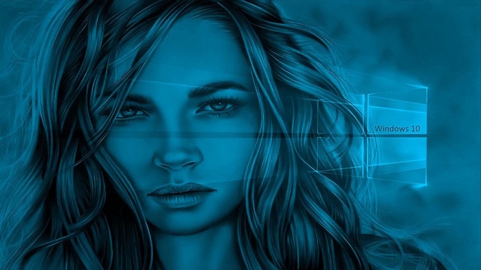 Woman and Windows 10 Logo