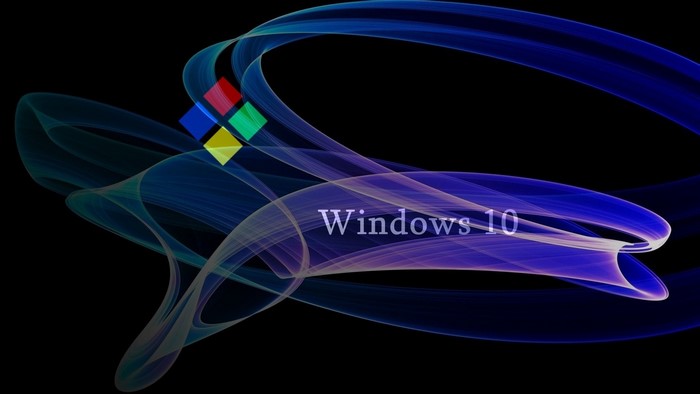 Windows 10 logo with abstract blue and purple waves