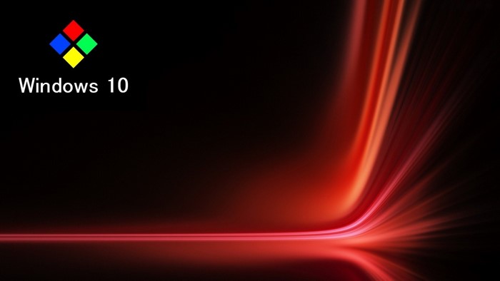 Windows 10 logo and abstract red light streaks
