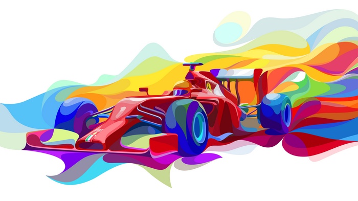 Ferrari Formula One car with colorful abstract background
