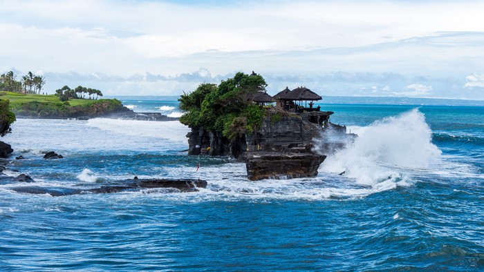 4K Island Temple on Rocky Outcrop in Ocean