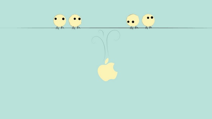 Cute birds on a wire with Apple logo