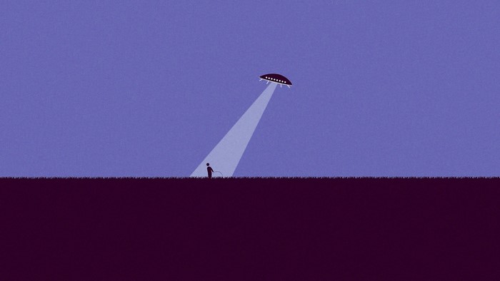 UFO abducts a child in a field