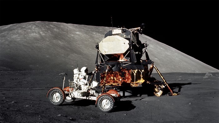 Astronaut on the Moon with Lunar Rover and Lander