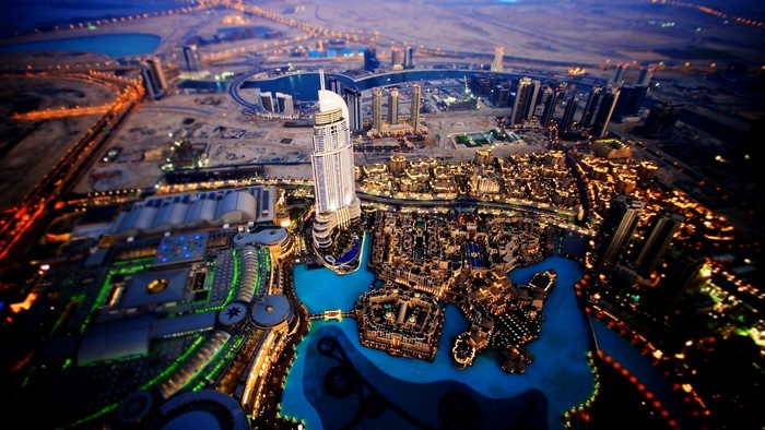 Aerial View of Dubai Cityscape at Dusk
