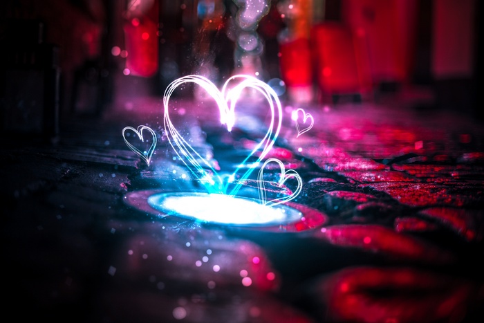 4K, Love hearts, Neon lights