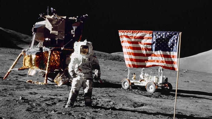 Apollo 17 Moon Landing with Astronaut and Flag