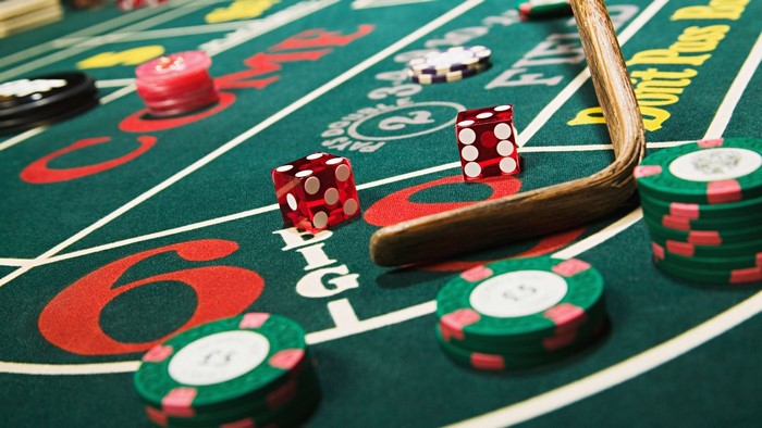 Casino Craps Table with Dice and Chips