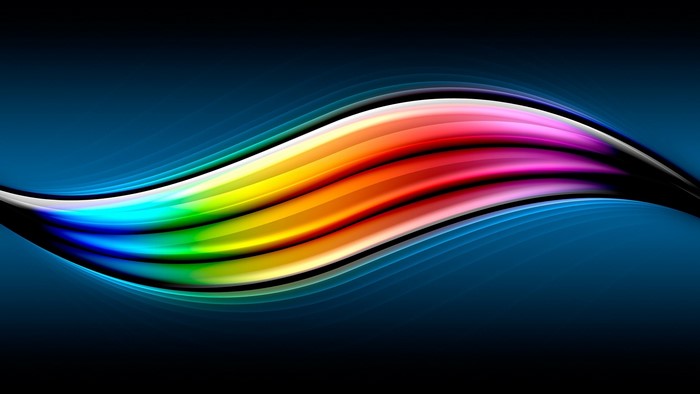 Abstract Colorful Flowing Waves on Dark Blue Background
