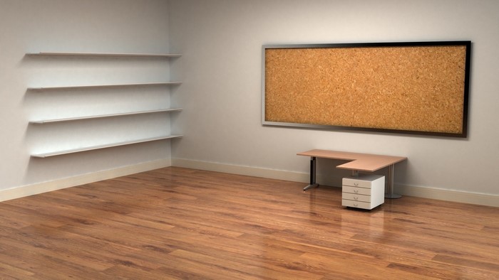 Minimalist Office Corner with Shelves and Desk