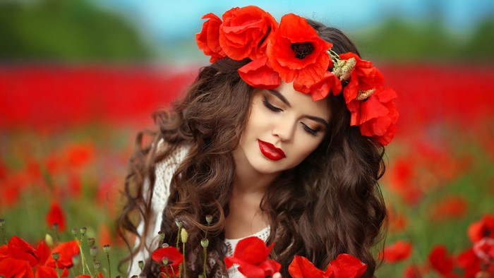 Girl with Poppy Wreath in Poppy Field