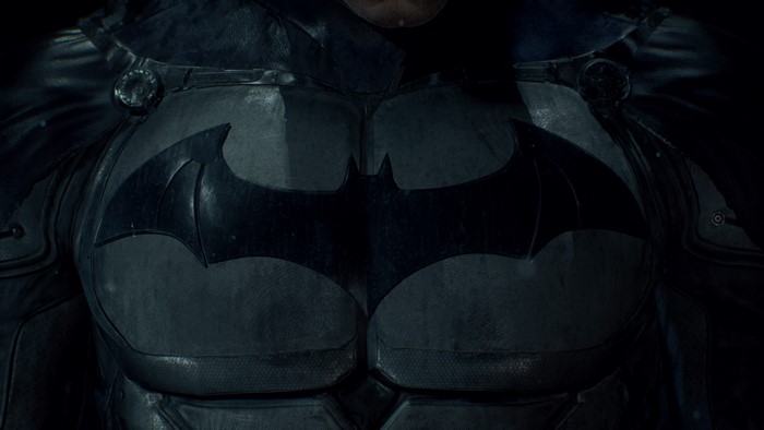Batman's armored suit with bat symbol