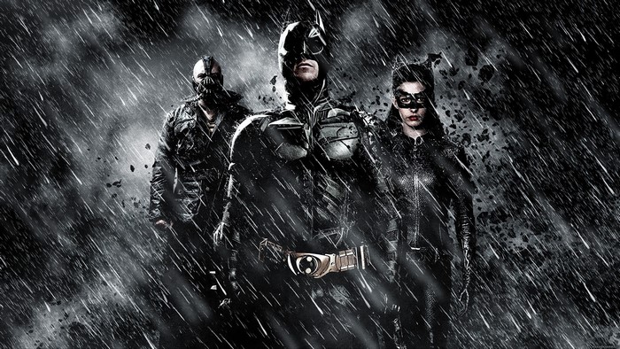 Batman, Bane, and Catwoman from The Dark Knight Rises