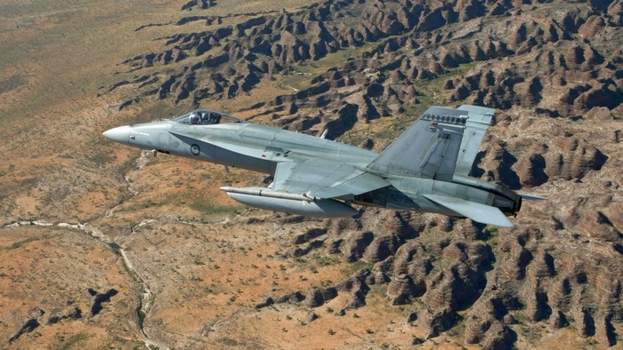 F/A-18 Hornet flying over Bungle Bungle Range