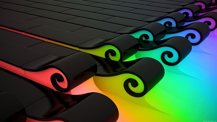 Abstract Black Waves with Colorful Neon Lights