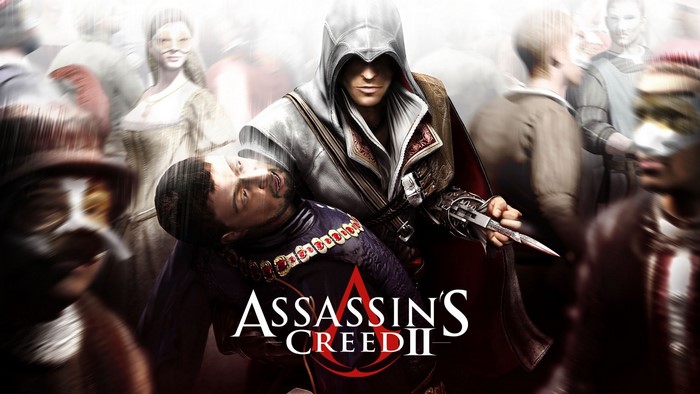 Ezio Auditore from Assassin's Creed II holding a victim