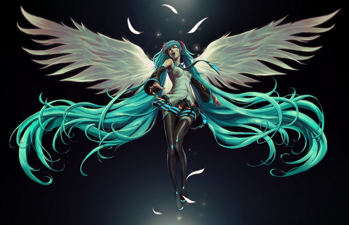 Hatsune Miku as an Angel with White Wings