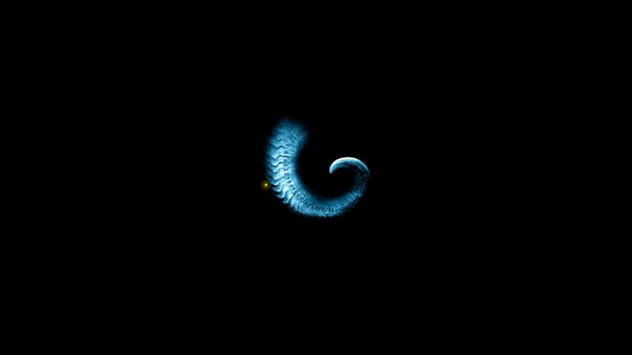 Blue tentacle with yellow dot on black background